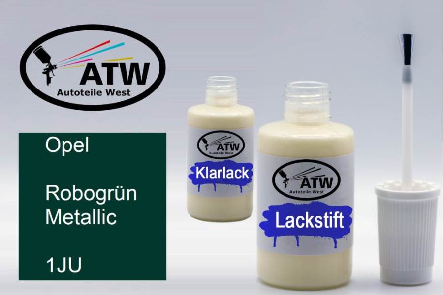 Opel, Robogrün Metallic, 1JU: 20ml Lackstift + 20ml Klarlack - Set, von ATW Autoteile West.